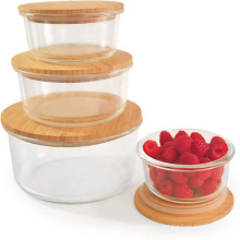 Customized Heat-resistant clear large Glass Fruit Bowl Stackable Salad Bowl with bamboo lid